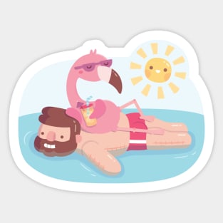 Funny Flamingo Chilling On Human Pool Float Sticker